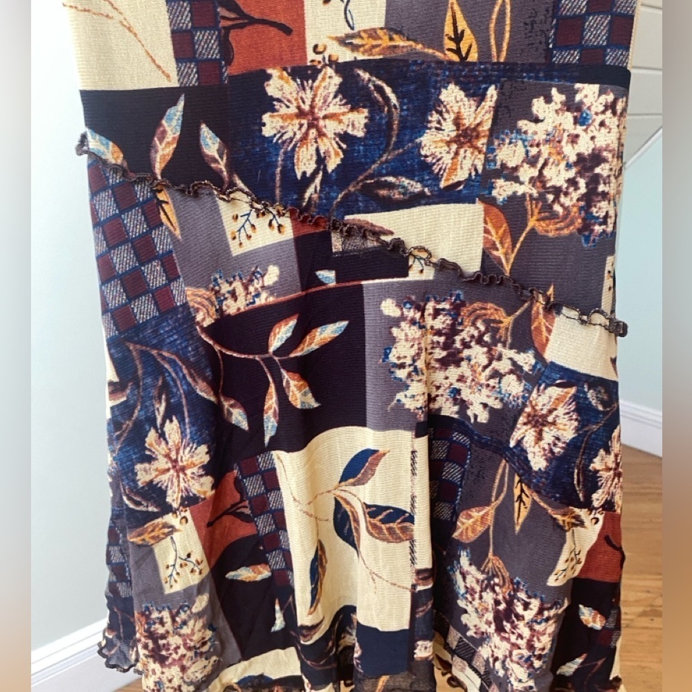 Mini Dress Womens Small Brown Floral Mesh Lined Stretch Strappy Ruffle Cider - Picture 5 of 9